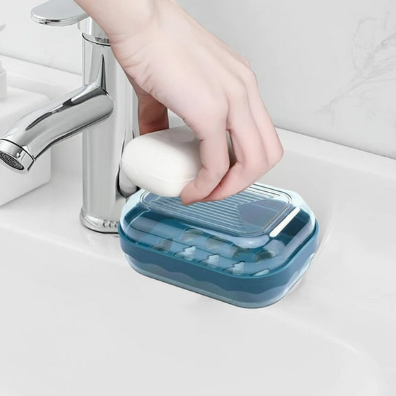 Japceit Countertop Soap Dispenser Box, Plastic Soap Holder with Drainage Tray and Snap Lid, Hygienic Bathroom Organizer for Bar Soap Storage, Compact Waterproof Case for Shower or Sink Area