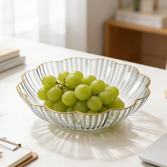 Japceit Crystal Fruit Bowl Centerpiece, Clear Glass Candy Dish, High-End Decorative Snack Plate for Coffee Table, Living Room, Entertaining