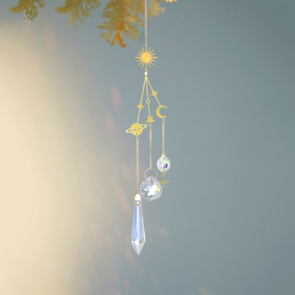 Japceit Crystal Wind Chime with Sun Catcher, Handmade Glass Ornament for Christmas, Outdoor Hanging Decor with Reflective Pendants, Garden Patio Decoration Gift