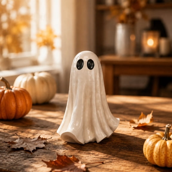 Japceit Cute Ceramic Ghost Ornament, Halloween Desktop Decoration, Spooky Home Showcase Figurine, Handmade Ghost Statue, Tabletop Party Prop