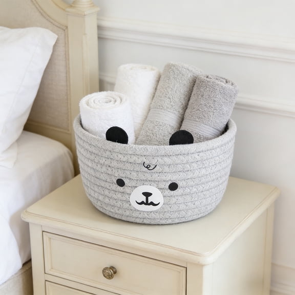Japceit Cute Cow Shaped Nursery Basket, Round Woven Rope Storage Organizer with Ears & Handles, Small Shower Gift Basket, Perfect for Storing Blanket, Towel, Toy and Home Decor