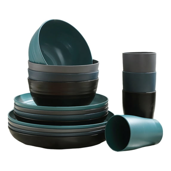 Japceit Dark Colored Bowls Cups and Plates Set, 16 Piece Dinnerware Collection, Elegant Tableware Gift Set for Soup, Salad, Dessert, Daily Family Meals