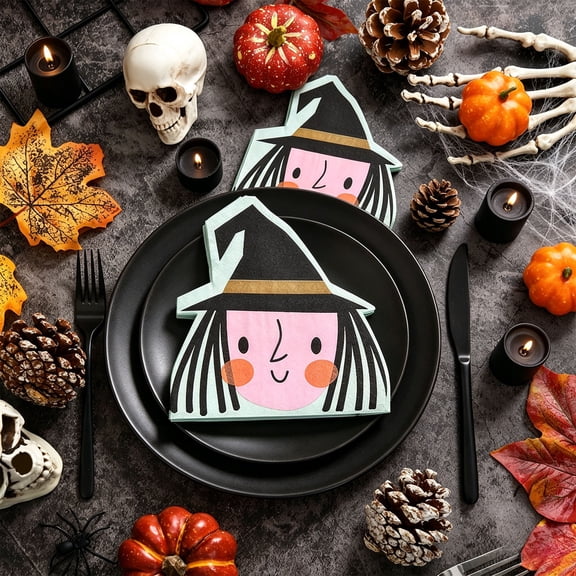 Japceit Halloween Disposable Paper Napkins, Cartoon Ghost Witch Skull Pumpkin Print, Shaped Dinner Table Party Napkins, Spooky Tabletop Decor, Holiday Supplies