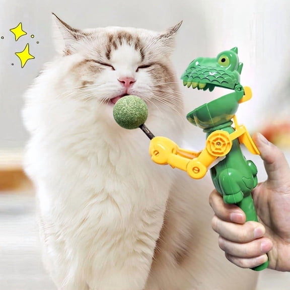 Japceit Dinosaur Catnip Lollipop Toy, Retractable Robot Cat Teaser Wand, Interactive Mint Candy Stick For Indoor Kitten