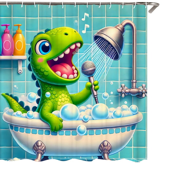 Japceit Dinosaur Shower Curtain, Waterproof Polyester Fabric Bathroom Curtain with Rustproof Grommets, Mold Resistant Fun Shower Liner for Kids Boys Girls Bathroom Home Decor