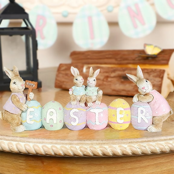 Japceit Easter Bunny Sign, Resin Egg & Rabbit Word Plaque for Living Room, Garden & Home Decoration Gift