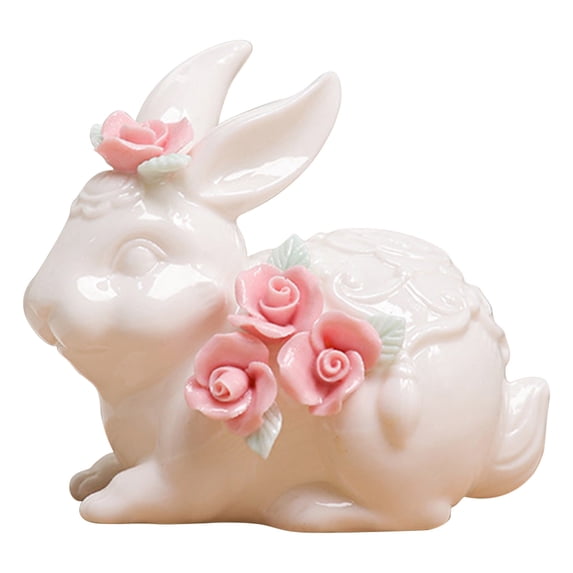Japceit Easter Ceramic Small Ornaments, Decorative Rabbit Figurines for Household and Tea Room Decor, Hand Painted Accent Pieces, Set of 3