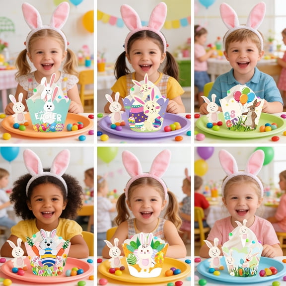 Japceit Easter Cupcake Topper and Wrapper Set, Colorful Bunny Truck Dessert Decor for Spring Birthday Party, Cake Decoration Kit for Holiday, Celebration