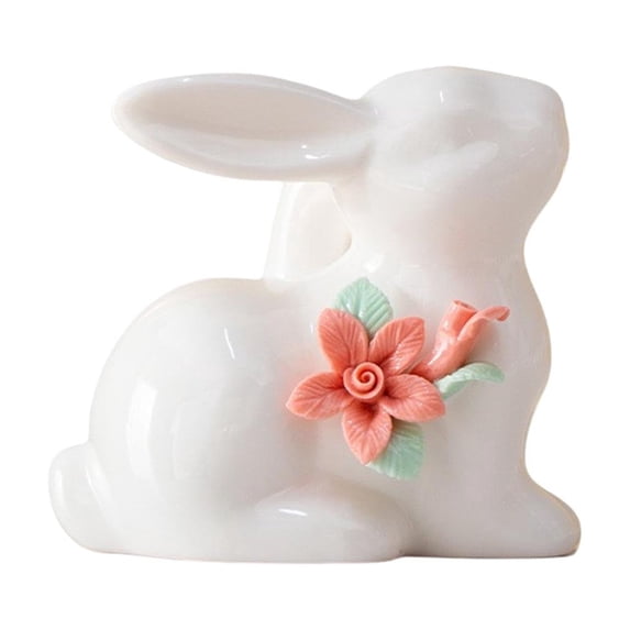 Japceit Easter Decorative Ceramic Bunny, Glazed Rabbit Figurine for Interior Decor and Gift, Small Table Ornament for Entryway, Desk, Bookshelf, and Spring Home Accent