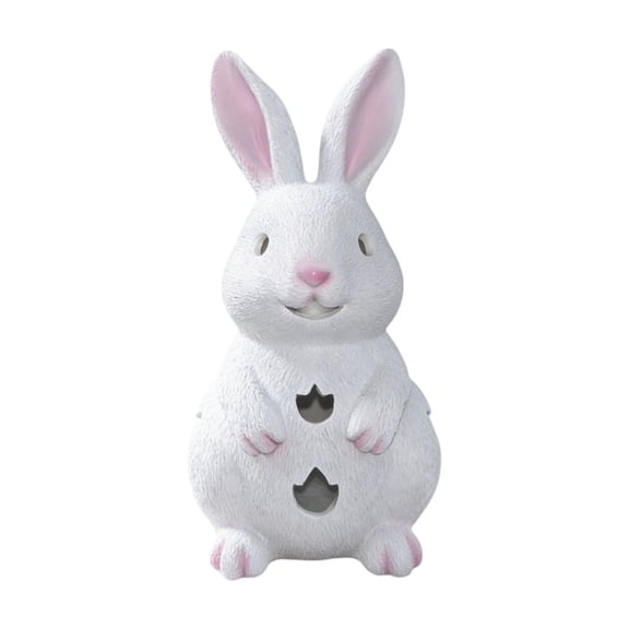 Japceit Easter Glowing Bunny Candle Holder, Resin LED Rabbit Statue, Spring Home Garden Decor, Night Light Ornament