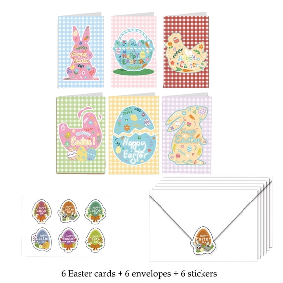Japceit Easter Greeting Card Set, Pack with Cards Envelopes and Stickers Featuring Bunnies and Eggs, Holiday Card Kit for Gift Giving, Celebration, and Spring Wishes