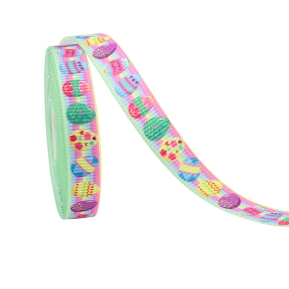 Japceit Easter Pattern Craft Ribbon, 4.5m Egg and Bunny Checkered Print Ribbon for Holiday Decor, Gift Wrapping, Wreath Making, DIY Bows, and Spring Crafts