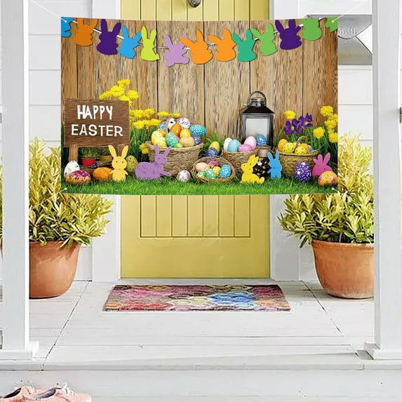Japceit Easter Photo Backdrop, Bunny & Egg Print Background Cloth, Portable & Reusable for Party Decor, Props & Photo Booth