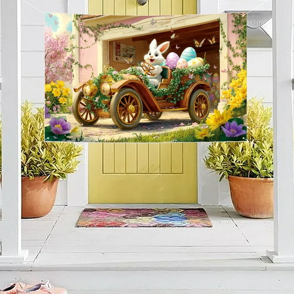 Japceit Easter Photo Backdrop, Bunny & Egg Print Background Cloth, Portable & Reusable for Party Decor, Props & Photo Booth