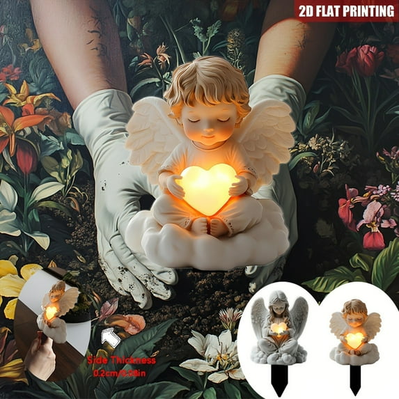 Japceit Eternal Light Garden Stake, 2D Waterproof Courtyard Decoration with Angel Design, Durable Floor Insertion for Outdoor, Pathway, Landscape Lighting