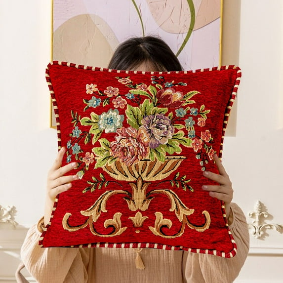 Japceit European Embossed Throw Pillow, Floral Pattern Backrest Cushion for Sofa and Car Seat, Decorative Square Pillowcase with Textured Design