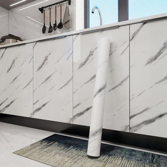 Japceit Faux Marble Patterned Adhesive Film 118 X 24 Inches, Waterproof Oil-Resistant Moisture-Proof, Self-Adhesive Sticker for Kitchen Countertops and Cabinets