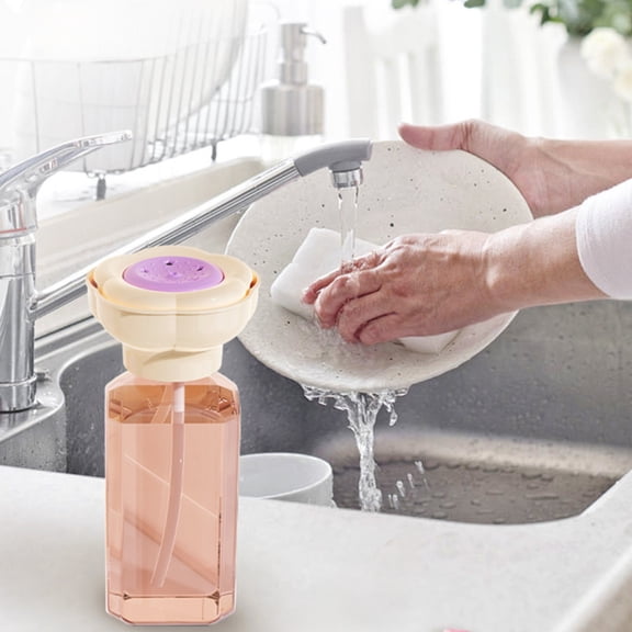 Japceit Flower Soap Dispenser Pump, Replacement Head for Dish Soap Bottle, One Press Scrub Brush Gadget, Plastic Kitchen Sink Organizer