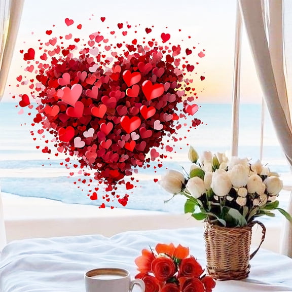 Japceit Full Heart Pattern Stickers, Valentine's Day Window Decals for Doors and Windows, Festive Static Cling Decor for Shop, Home, and Holiday Atmosphere