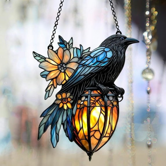Japceit Gothic Crow Hanging Ornament, 2D Sun Catcher Design with Dark Aesthetic, Decorative Window Hanging for Home, Gothic Style Interior Decor