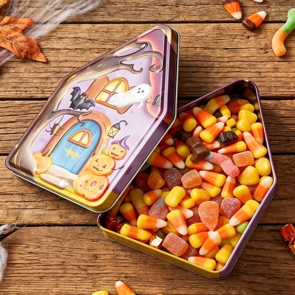 Japceit Halloween Alien House Tin Box, Spooky Iron Storage Container, Decorative Tabletop Organizer, For Candies Trinkets Shelf, Creepy Accent