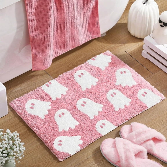 Japceit Halloween Ghost Doormat, Non-Slip Floor Mat for Bathroom and Entrance, Spooky Faux Rug for Foyer and Toilet Decor, Festive Home Accessory