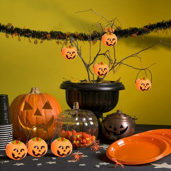 Japceit Halloween Pumpkin Bucket Set, 6-Pack Mini Plastic Treat Containers for Candy Collection, Festive Party Favors for Trick-or-Treating and Holiday Gatherings