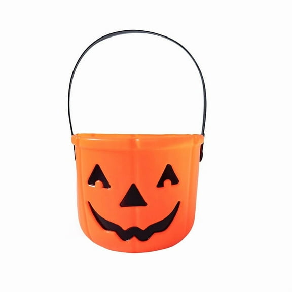 Japceit Halloween Pumpkin Candy Bucket, Small Plastic Treat Container with Handle, Festive Pail for Trick-or-Treating and Party Favor Storage, Fun Holiday Accessory