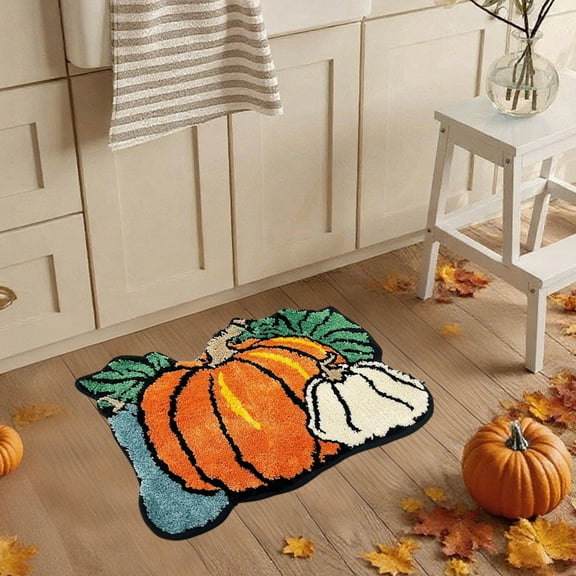 Japceit Halloween Pumpkin Shaped Rug, Thanksgiving Floor Mat, Non-Slip Bathroom Carpet, Cozy Decor for Living Room, Bedroom, Kitchen, Seasonal Home Accent