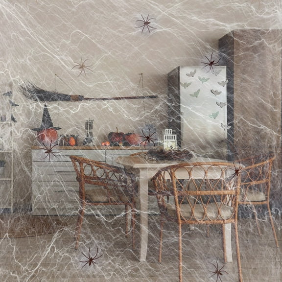 Japceit Halloween Spider Web Decor Kit, Cotton Cobweb with Realistic Arachnids, Halloween Themed Scene Setter for Ceiling, Wall, and Bar Party Atmosphere Creation