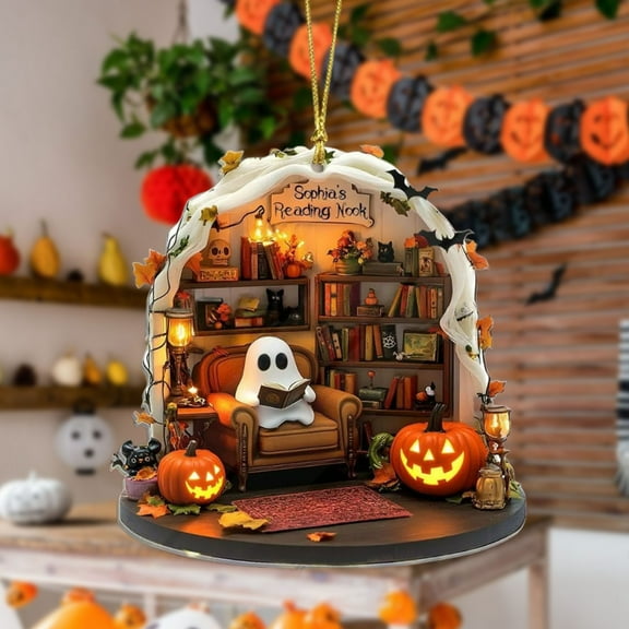 Japceit Halloween Spooky Reading Hanging Decoration, 8cm Ghost Themed Home Decor, Holiday Hanging Ornament for Living Room and Front Porch Display