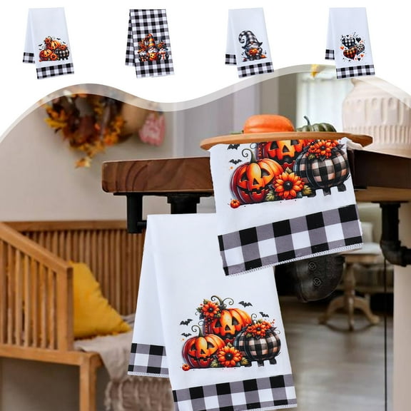 Japceit Halloween Themed Dish Towel, Kitchen and Dining Room Decor with Spooky Print, Absorbent and Durable Cloth for Daily Use, Fun and Festive Holiday Design