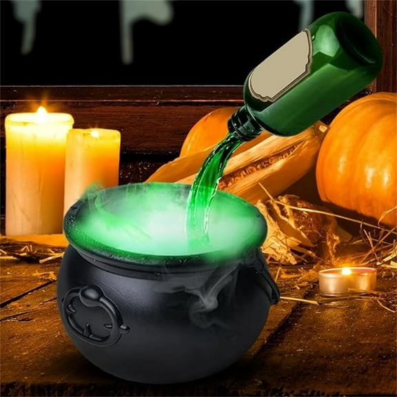 Japceit Halloween Witch Cauldron Diffuser Set, 30ml Black Pot with Floating Potion Bottles, Bubbling Effect Themed Decor for Mantel, Tabletop and Spooky Party Atmosphere Creation