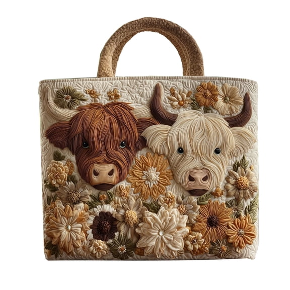 Japceit Highland Cow Print Canvas Travel Bag, Scottish Cow Design Storage Bag for Clothing, Polyester Suitcase for Panic, Camping, and Vacation, Large