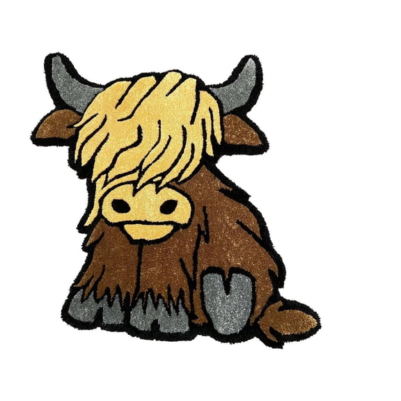 Japceit Highland Cow Shape Rug, 40x60cm Cute Bedside Mat for Bedroom and Bathroom, Non Slip Absorbent Foot Mat for Everyday Home Decor, Animal Design
