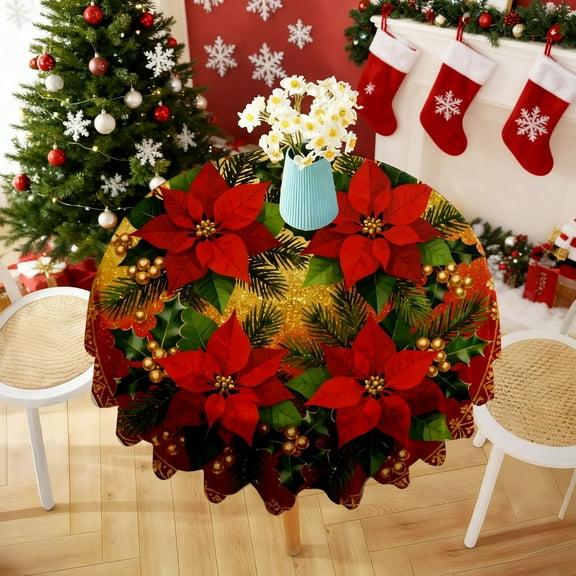 Japceit Holiday Tablecloth, Christmas Theme Fabric with Santa Motifs, Festive Dining Decor for Party Tables, Buffet Settings