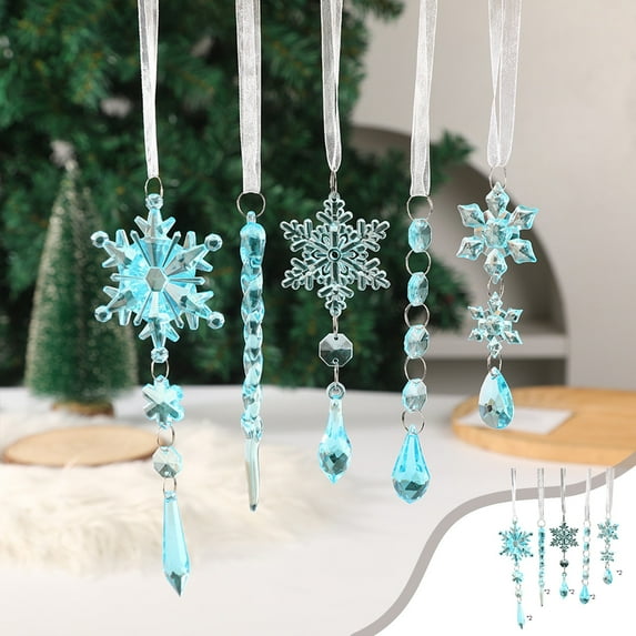 Japceit Hollow Christmas Ice Ornaments, Transparent Icicle Style Hanging Pendants, 10-Piece Reflective Decor for Tree, Window, Display