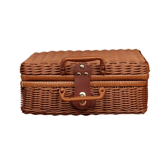 Japceit Imitation Rattan Box, Retro Portable Storage for Wedding Photography and Souvenirs, Decorative Organizing Box with Handle, 12 x 8 x 6 Inches