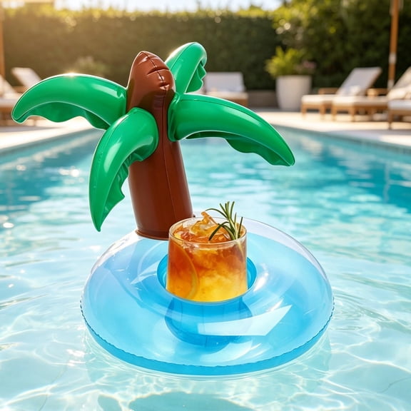 Japceit Inflatable Palm Tree Drink Holder, Cactus Floating Cup Cooler, Summer Pool Floaties For Beach Themed Party