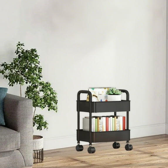 Japceit Kitchen Utility Cart, 4-Layer Black Storage Rack with Wheels and Handles, Mobile Organizer for Bathroom Supplies, Compact Rolling Shelf for Small Space Organization