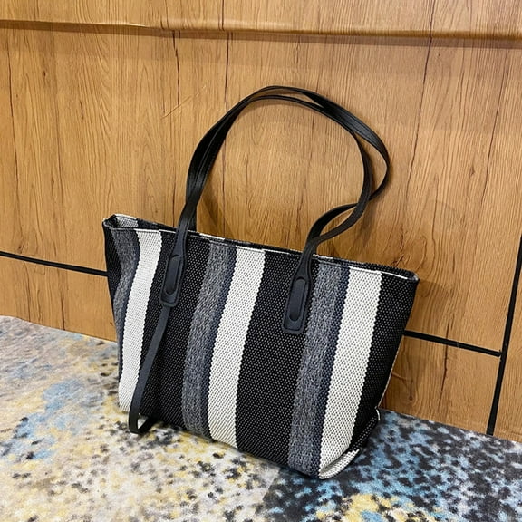 Japceit Ladies Shoulder Bag, Vertical Stripe Pattern Tote with Spacious Interior, Casual Fashion Canvas Handbag for Daily Use, Shopping, Outdoor Activities, Lightweight and Durable