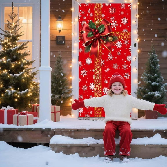 Japceit Large Gingerbread Christmas Door Curtain, 35.4x70.8 Inch Holiday Background Display, Festive Entrance Decor for Home, Party, Seasonal Setup