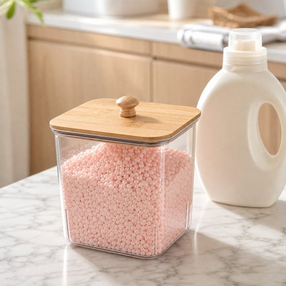 Japceit Laundry Pods Container With Lid,Clear Laundry Room Organization,Plastic Square Storage,For Home Storage