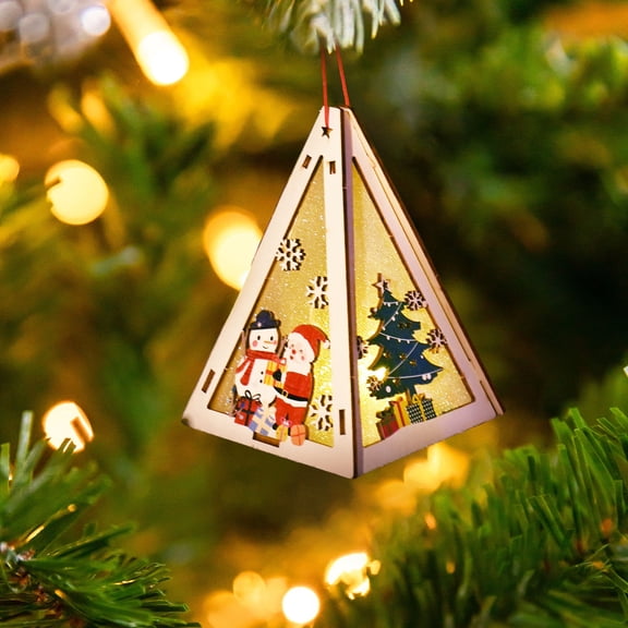 Japceit Luminous Wooden Christmas Cabin, Handmade House Decoration with Snowman, Christmas Tree Themed Wooden Display, Festive Home Decor for Seasonal Celebration