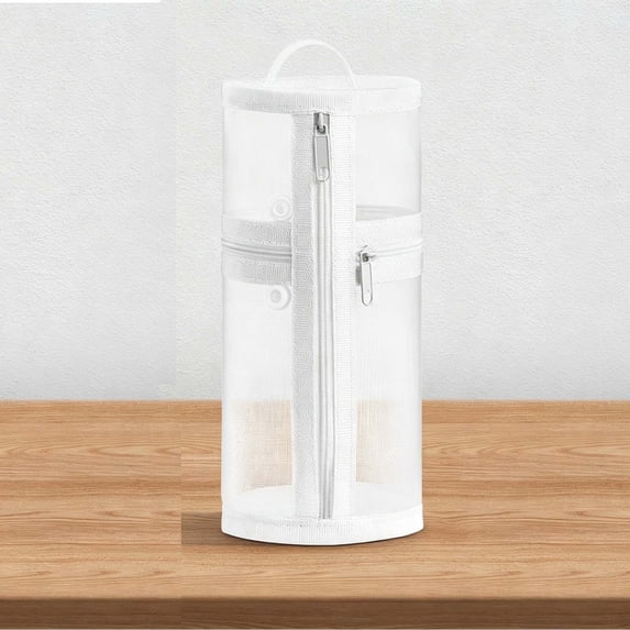 Japceit Mesh Pencil Pouch, Transparent Cylindrical Vertical Stationery Case, Large-Capacity Clear Round Pen Holder,For Desk Office