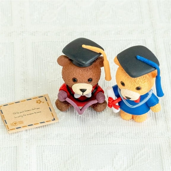 Japceit Mini Graduation Bear Figurine, Couple Friend Decoration for Party Favors, Plush Keepsake Ornament for Celebration Display Shelf Tabletop