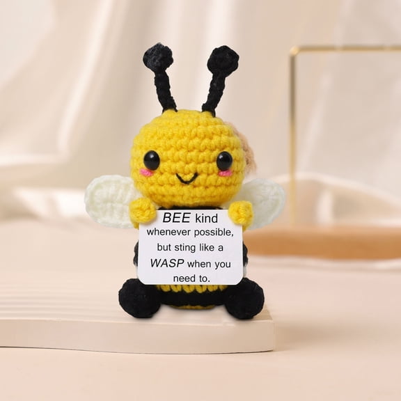 Japceit Mini Positive Message Stuffed Animal, Knitted Wool Plush Toy with Card, Cute Crochet Animal Doll for Gift, Collection