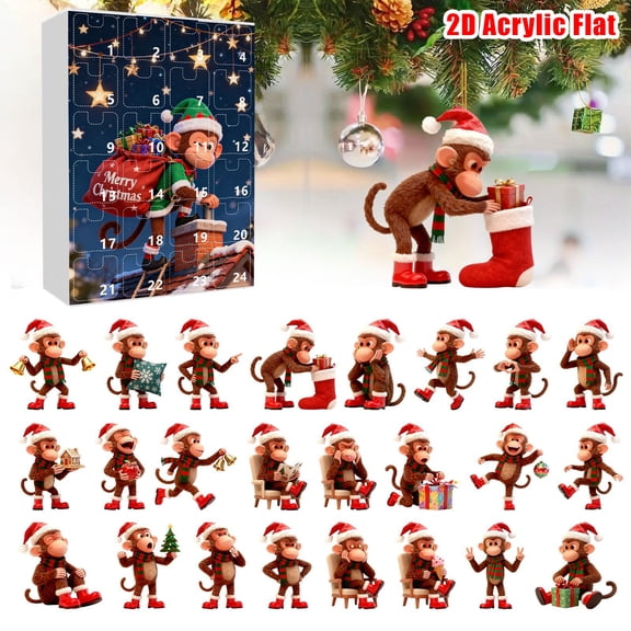 Japceit Monkey Advent Calendar 2025, Primate Theme Christmas Countdown with Daily Surprises, Festive Seasonal Decor for Home, Office