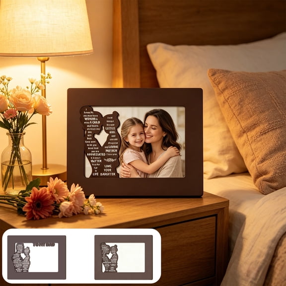 Japceit Mother Father Day Photo Frame, Rustic Wood Picture Holder with Gratitude Message, Personalized Commemorative Gift for Parents, Tabletop Display Mantel Decoration