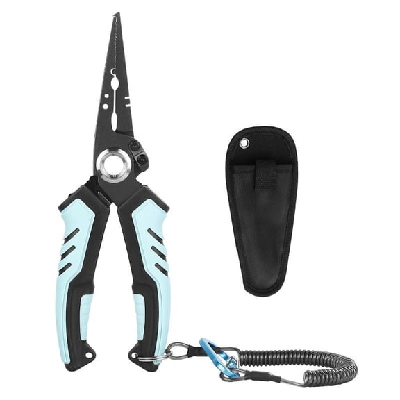 Japceit Multifunctional Fishing Pliers with TPR Handle, Stainless Steel with Titanium Plating, Corrosion Resistant for Saltwater, Split Ring, Crimping, Wire Cutter Fishing Tool